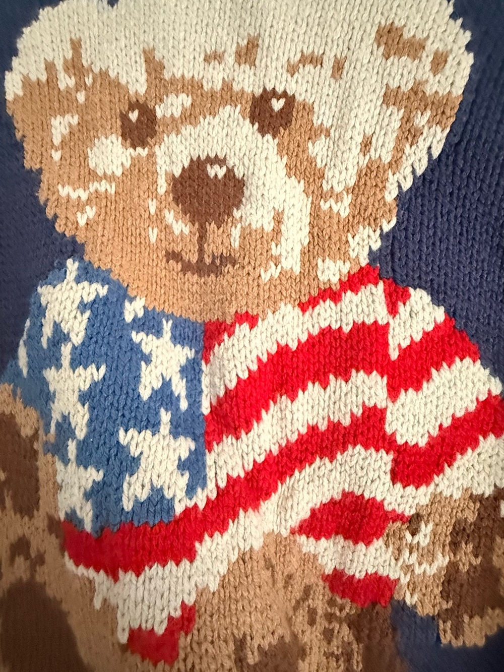 Women’s Navy Bear Knit Sweater with American Flag Motif